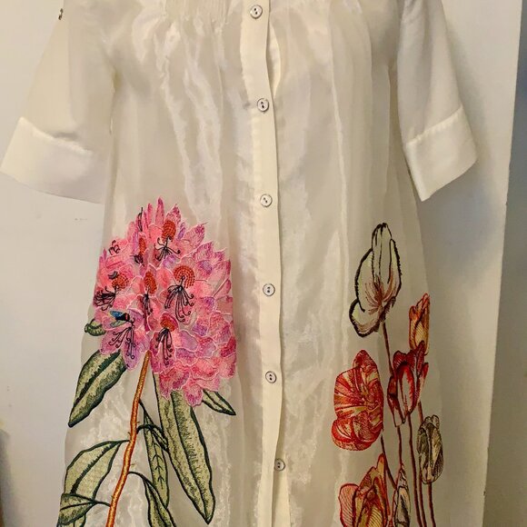 YOOX WHITE FLOWY BUTTON UP FLORAL MINI DRESS - Picture 12 of 16